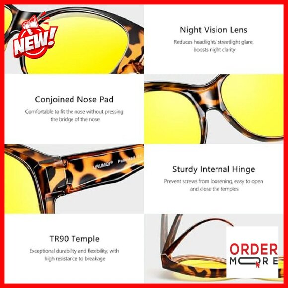 Night Vision Driving Glasses Fit Over Eyeglasses Anti Glare Polarized Yellow